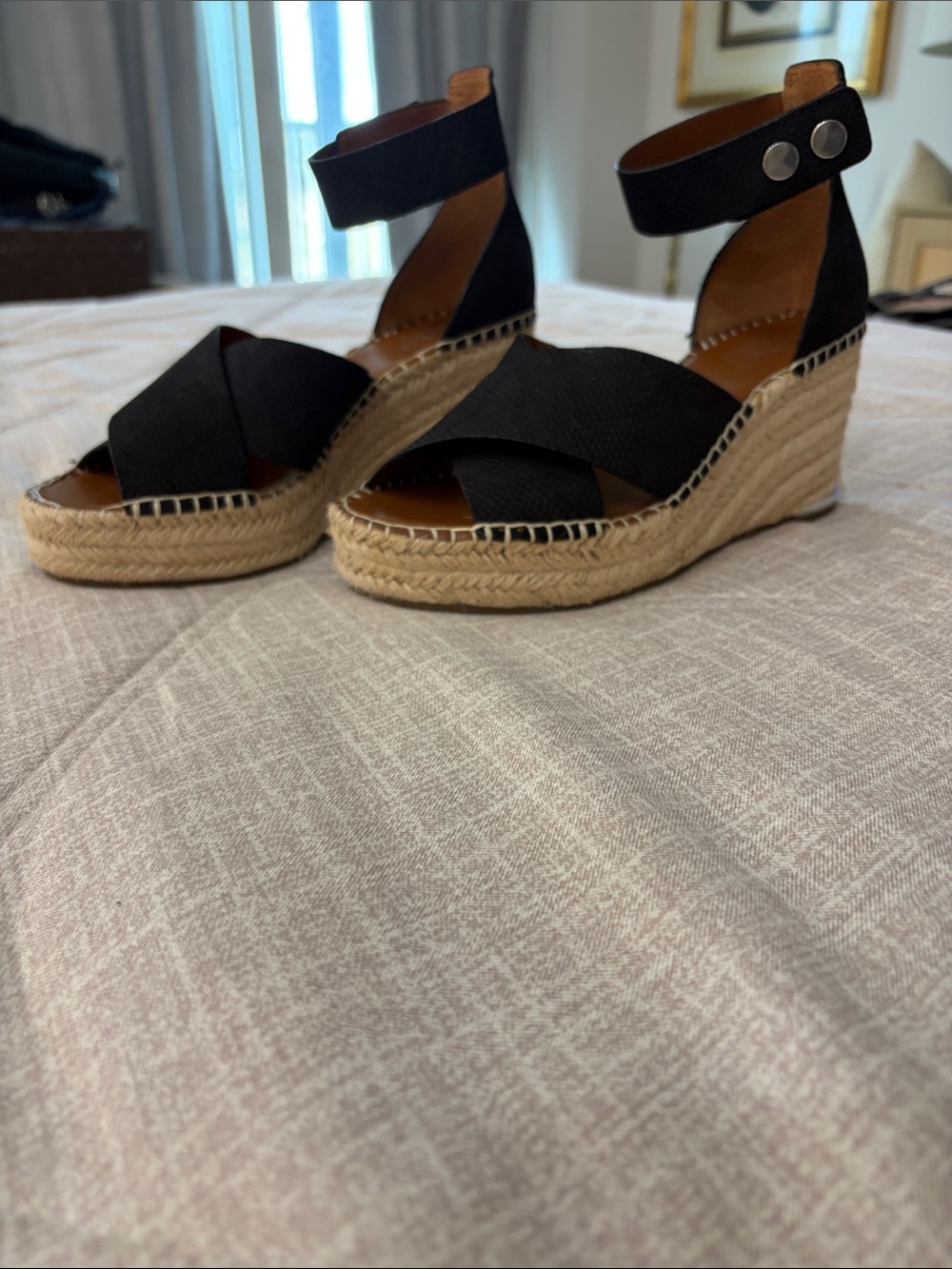 Franco Sarto Black Espadrille Wedge Sandals with Ankle Strap